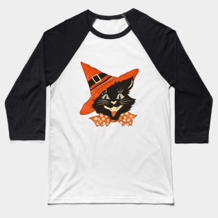 Retro Halloween Cat Baseball T-Shirt